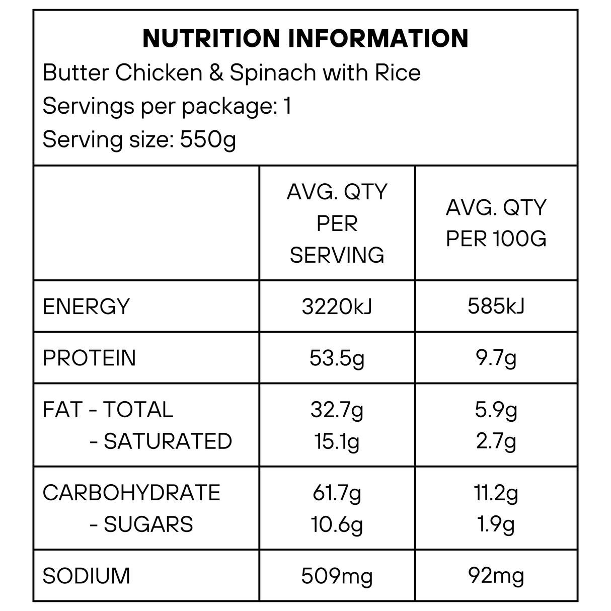 Butter Chicken & Spinach with Rice (mild)