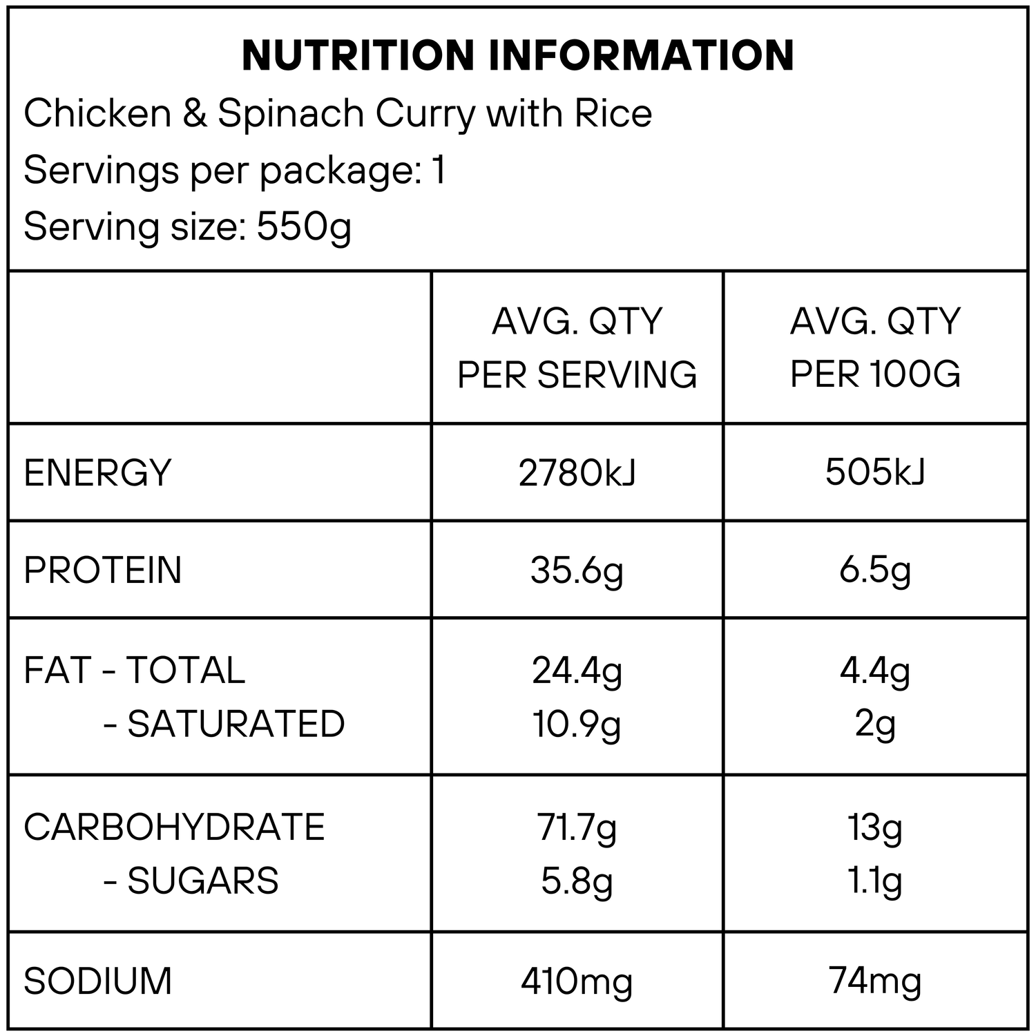 Chicken & Spinach Curry with Rice (Mild) 550g