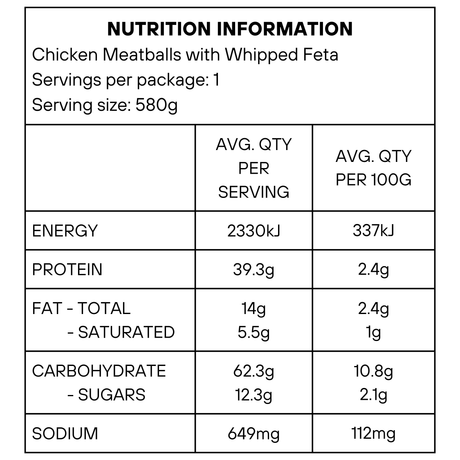 Chicken Meatballs with Whipped Feta 580g
