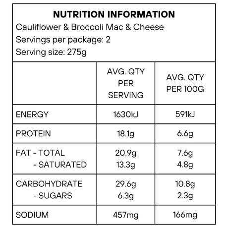 Cauliflower & Broccoli Mac & Cheese (frozen) 550g