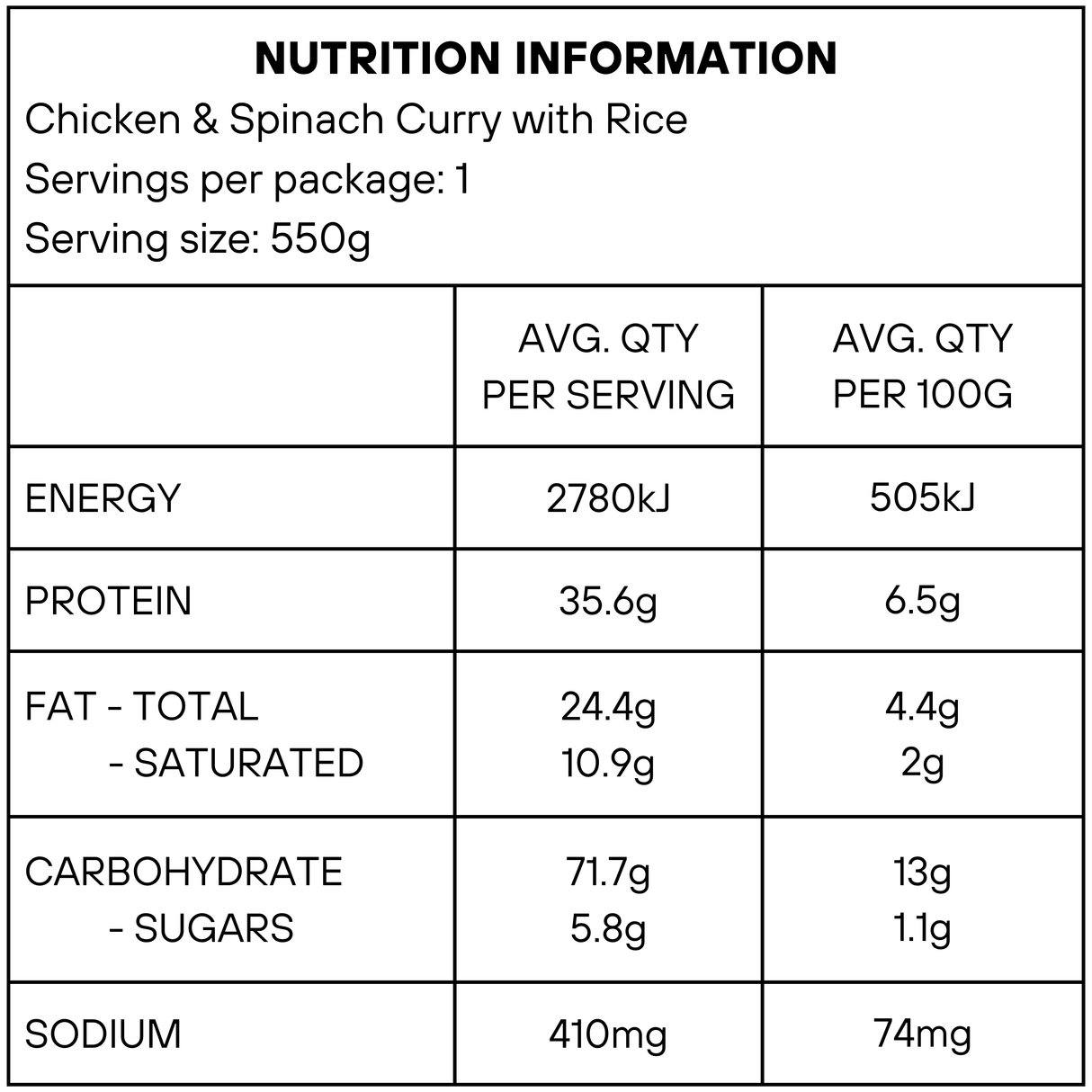 Chicken & Spinach Curry with Rice (Mild) 550g