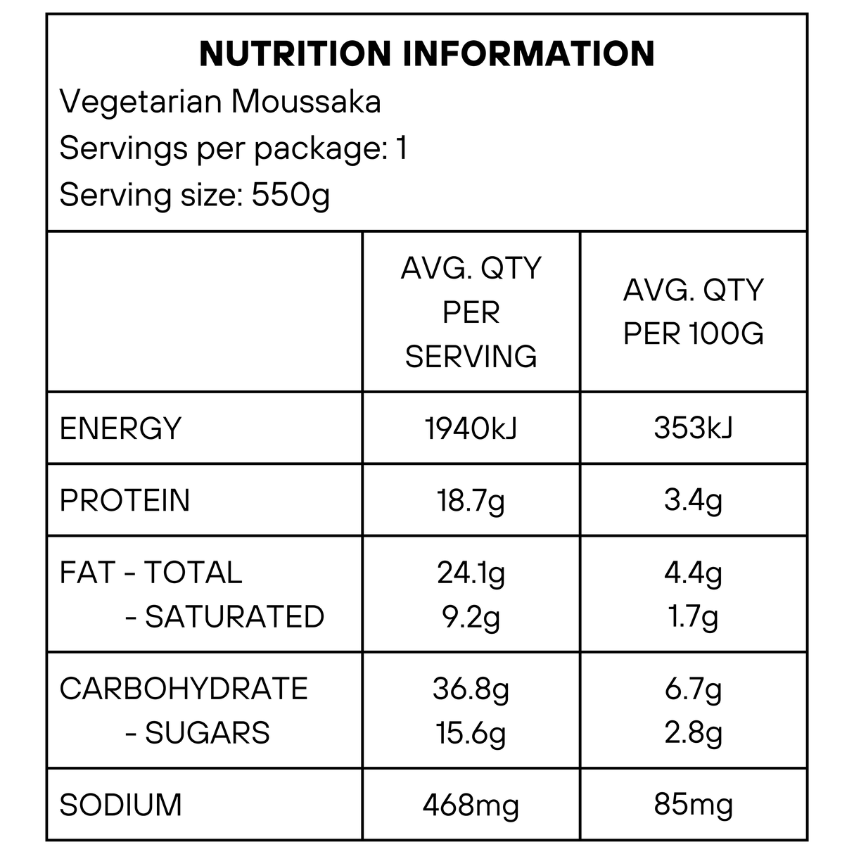 Vegetarian Moussaka (frozen) 550g