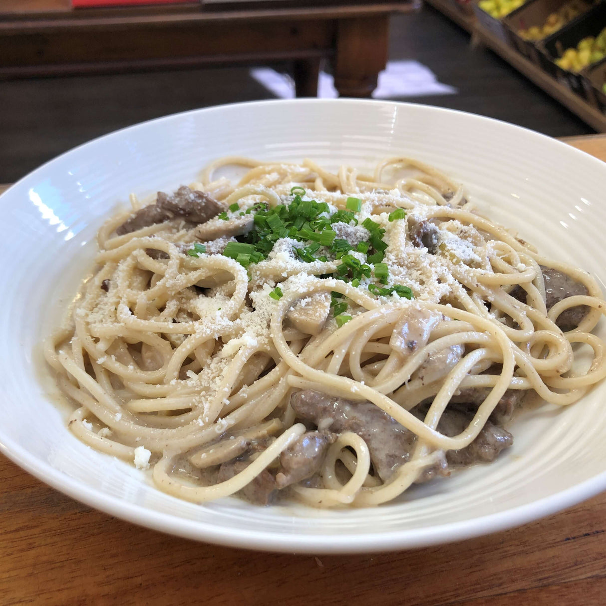 Slow Cooked Beef Stroganoff with Spaghetti